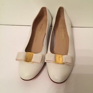 ⭐️SALVATORE FERRAGAMO SHOES HEEL WHITE LEATHER 8B